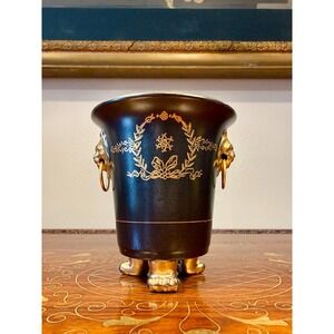 Lion Head Mini Cachepot • Vintage Ardalt Black Gold Planter
